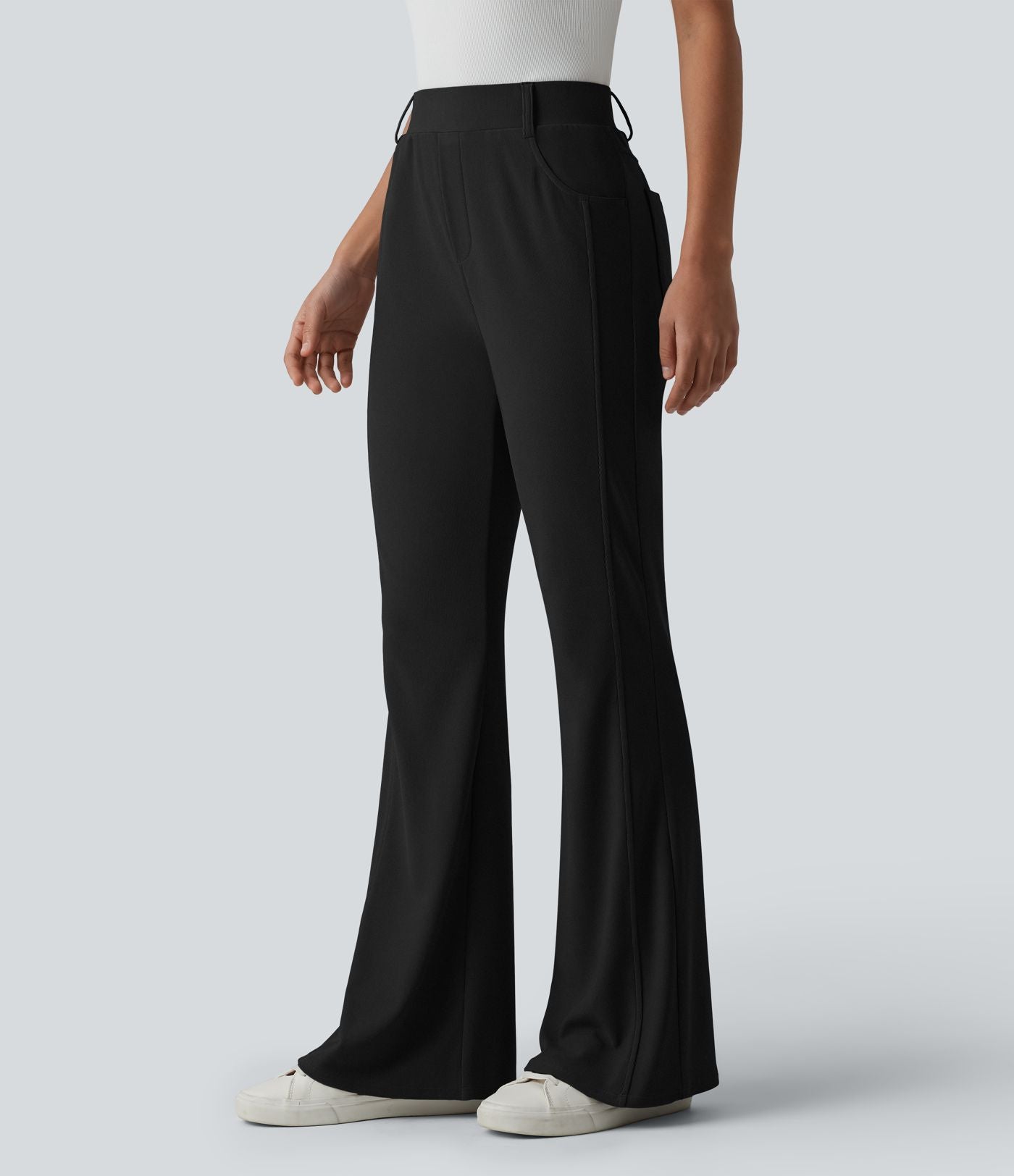 Pantalon décontracté bootcut taille haute en tissu micro-gaufré avec poches