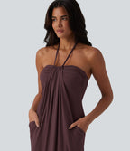 Robe longue dos nu col licou avec nœud et poches