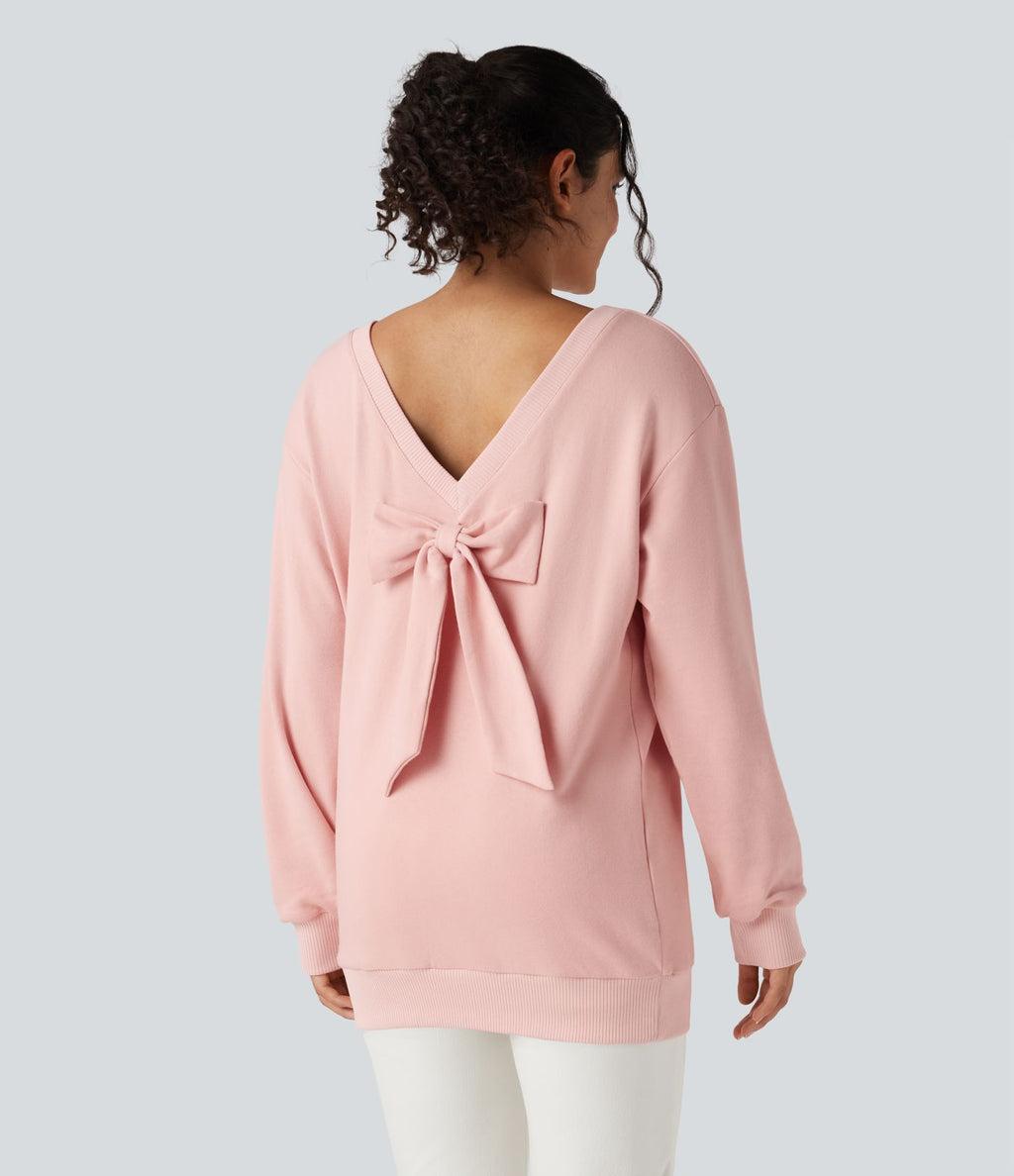 Sweat-shirt en coton oversize nœud dos à manches longues - Réversible devant et dos