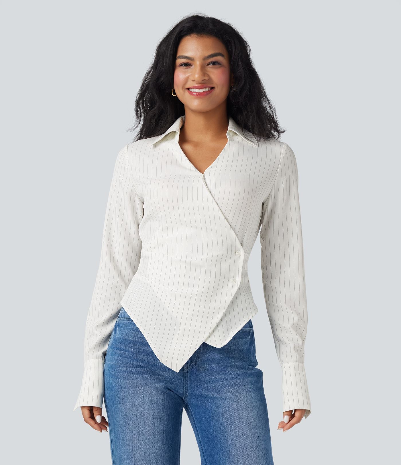 Chemise tailleur portefeuille laçage rayures manches longues