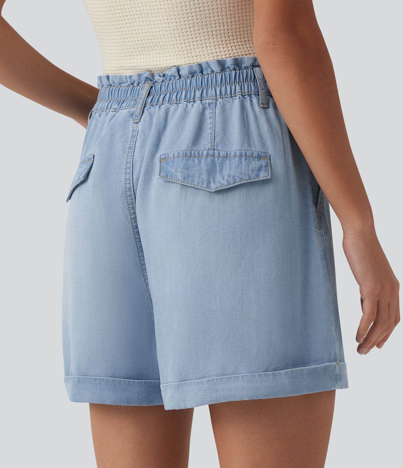 Short en jean décontracté taille haute 7,5 cm avec poches