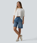 T-shirt décontracté col rond manches mi-longues ourlet asymétrique