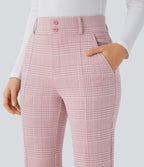 Halara Flex™ Pantalon tailleur évasé à carreaux pied-de-poule, taille haute avec boutons décoratifs et poches latérales