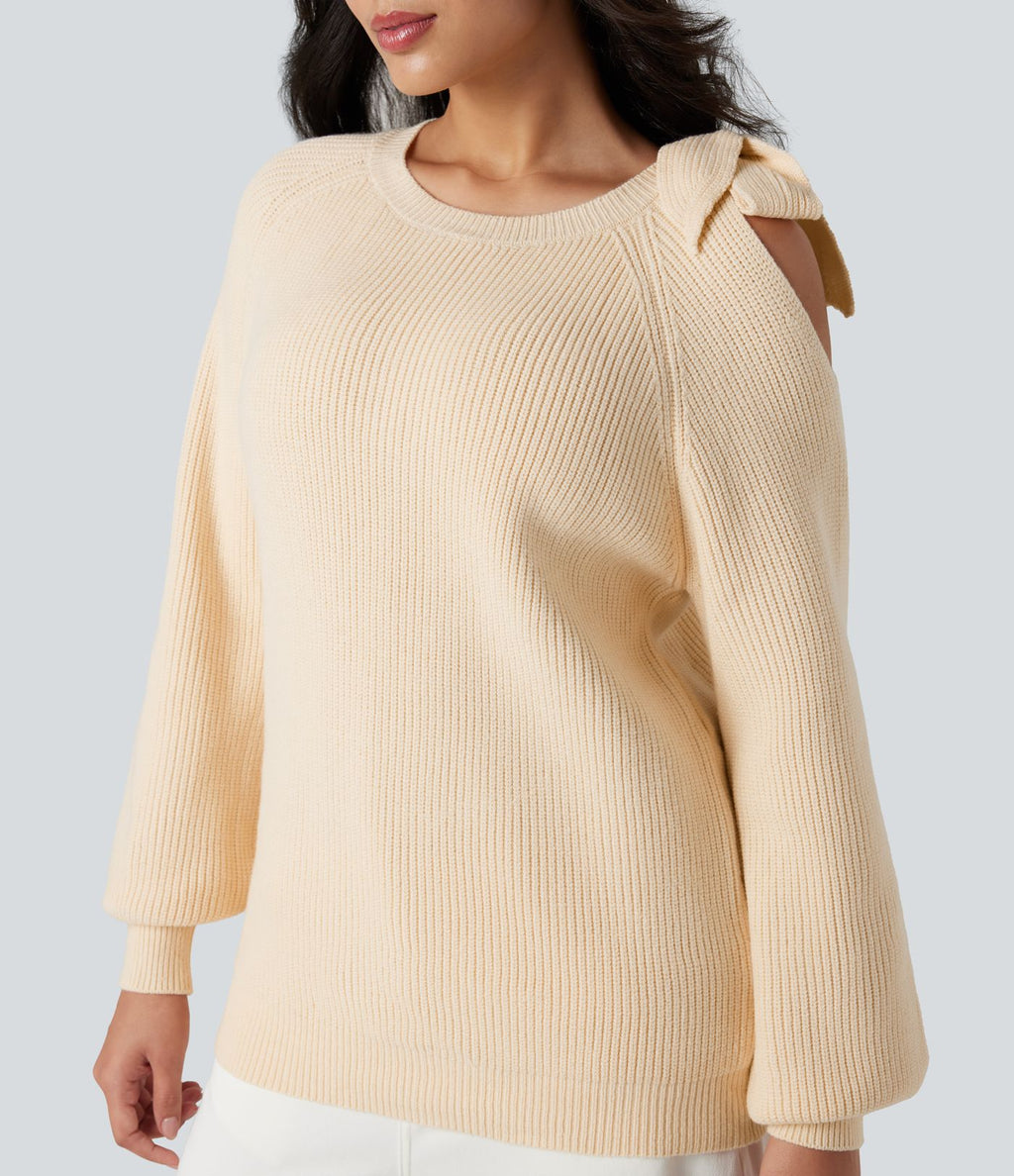 Top tricot col rond nœud latéral manches longues
