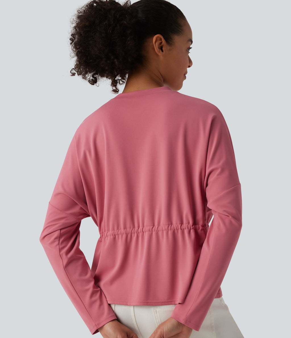Top casual SoftlyZero™ col rond manches longues avec cordon de serrage - UPF50+