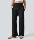 Pantalon large décontracté taille haute cordon de serrage poches latérales effet frais InstantCool