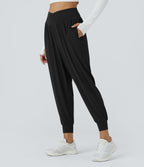 Jogging de Yoga à Taille Haute, Croisé Devant, Plis, Poches Latérales, en Tissu Gaufré