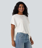 T-shirt col rond manches chauve-souris coupe décontractée