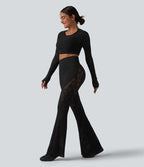 Legging de yoga évasé Halara UltraSculpt™ taille haute gainant avec dentelle contrastante à poches