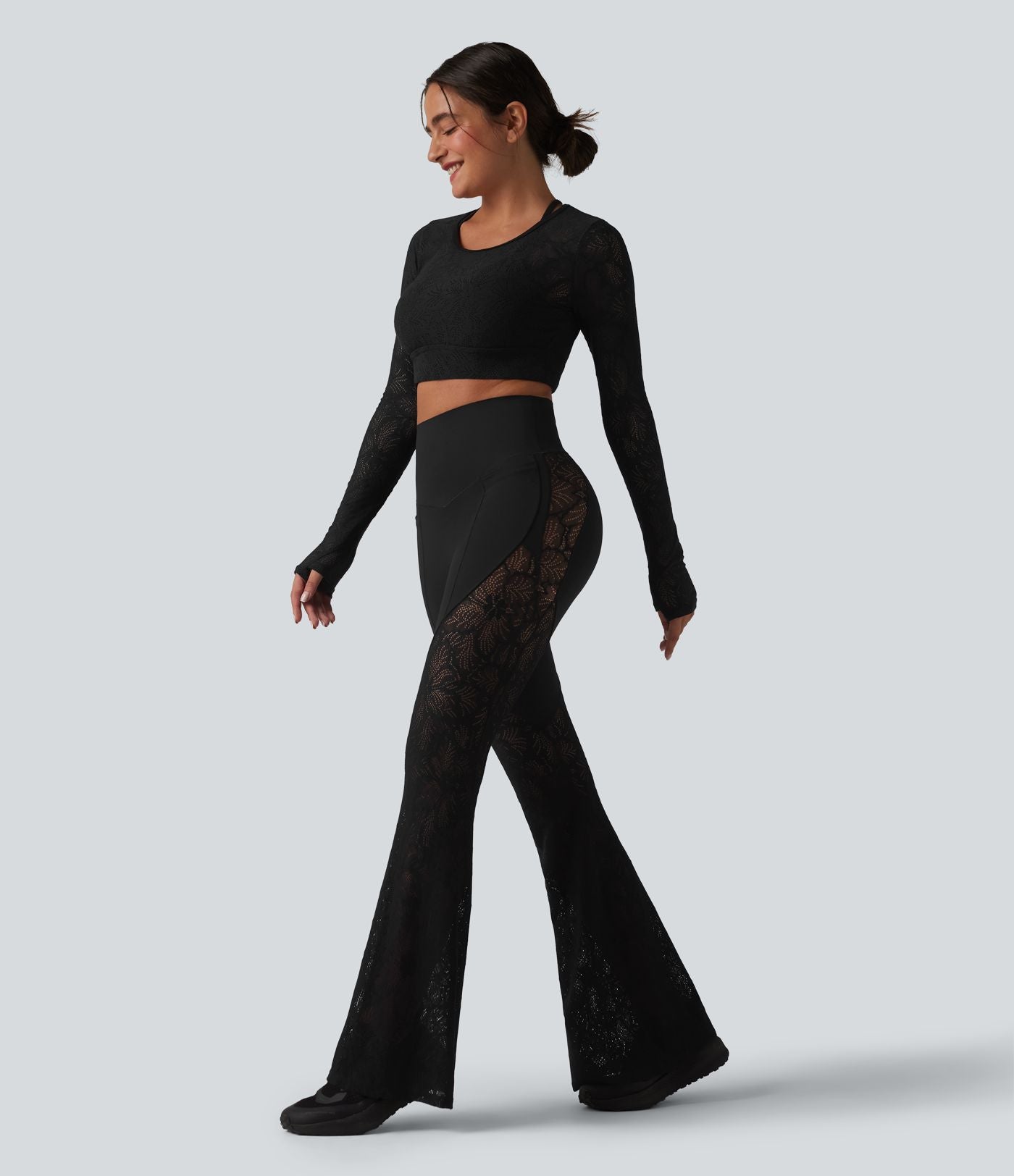 Legging de yoga évasé Halara UltraSculpt™ taille haute gainant avec dentelle contrastante à poches