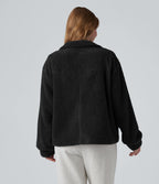 Veste sherpa de randonnée col montant manches longues avec poches