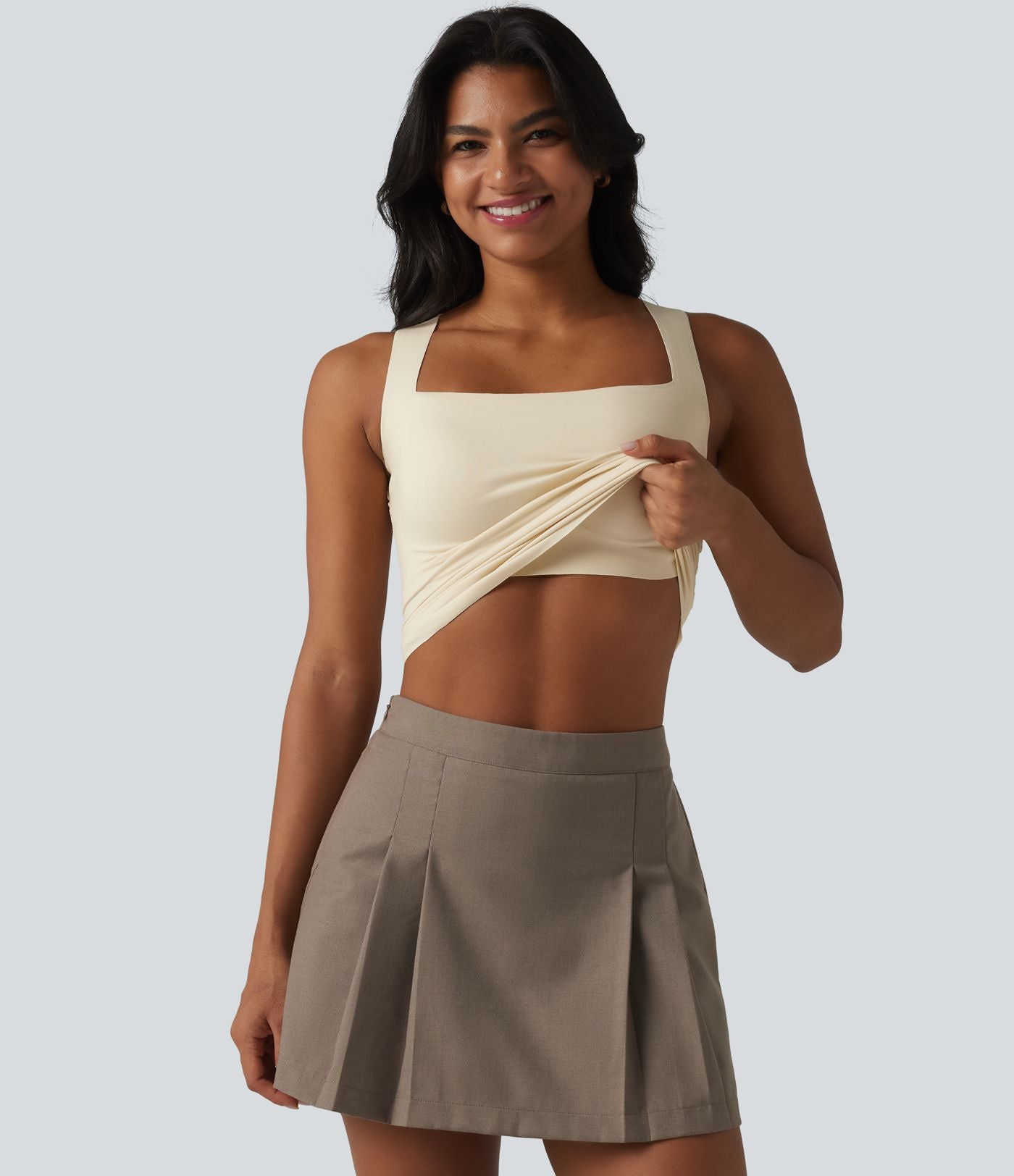 Débardeur décontracté col carré avec soutien-gorge intégré bonnets B-E
