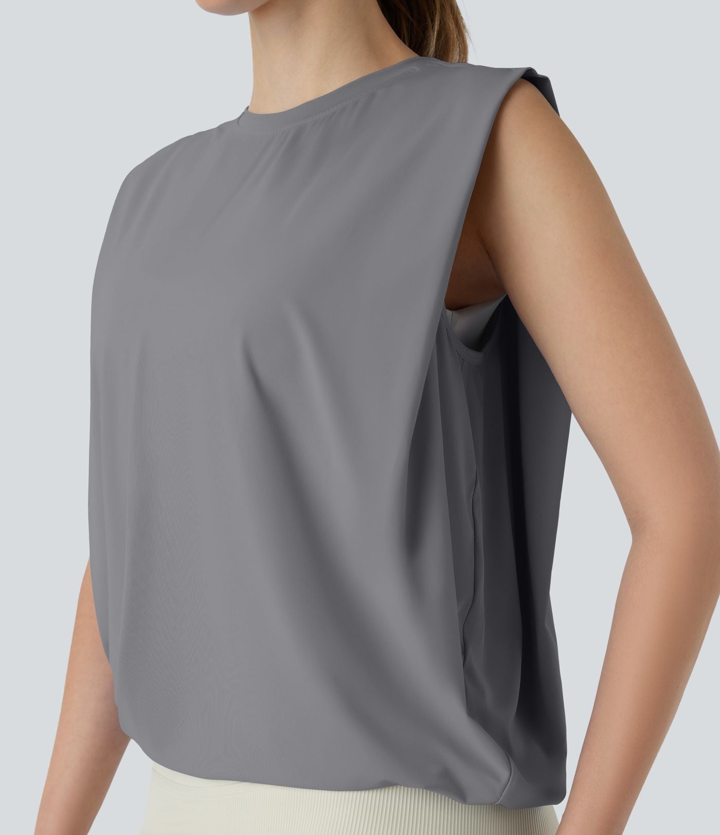 Débardeur de yoga col rond froncé, tissu rafraîchissant - Protection UPF50+
