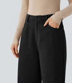 Pantalon large décontracté en velours côtelé taille haute avec poches