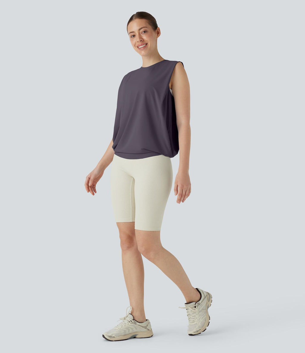 Débardeur de yoga col rond froncé, tissu rafraîchissant - Protection UPF50+