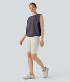 Débardeur de yoga col rond froncé, tissu rafraîchissant - Protection UPF50+