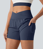 Short de yoga SoftlyZero™ Airy croisé taille haute 2-en-1 effet frais InstantCool 12,5 cm avec poches