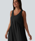 Robe mini sans manches col V avec soutien-gorge intégré, effet lin