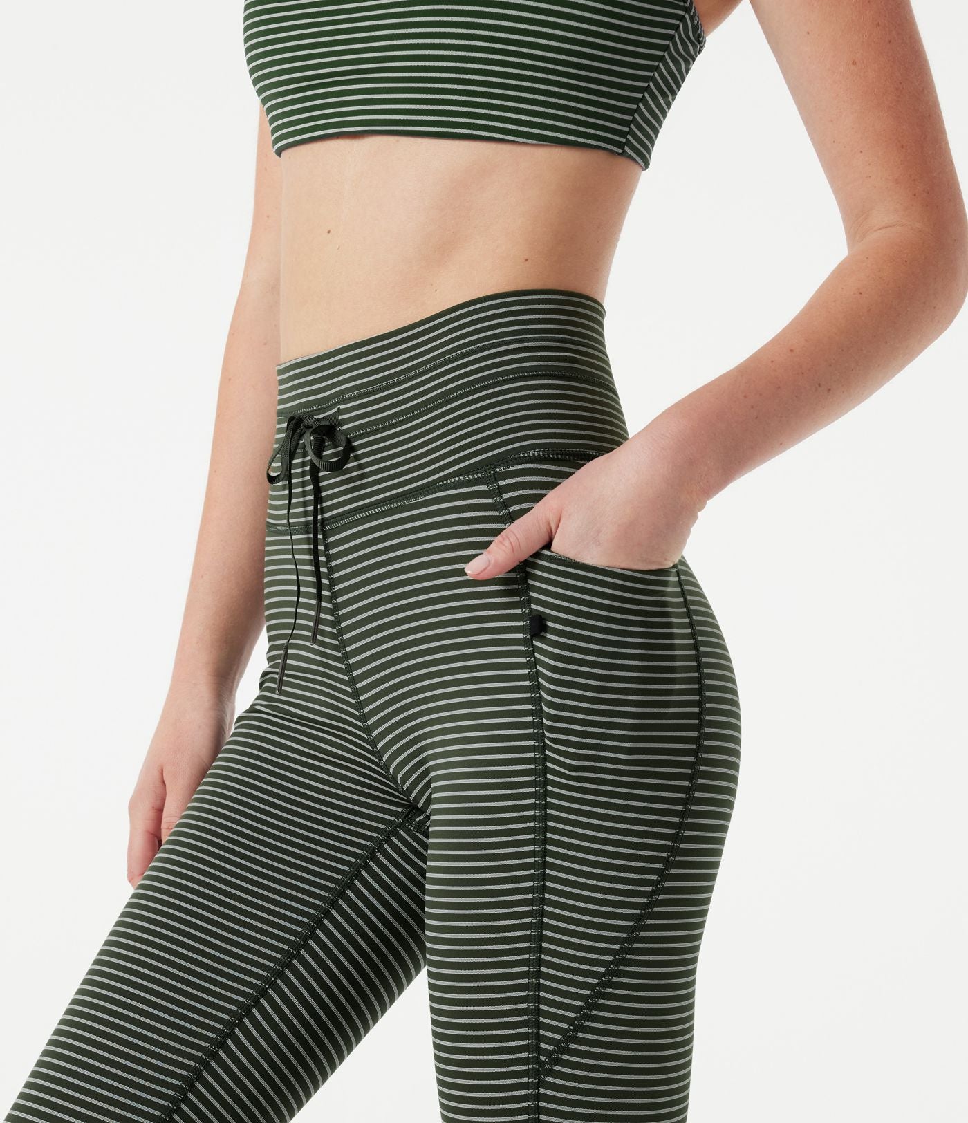 Legging de yoga rayé taille haute avec cordon de serrage et poches