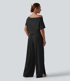 Combinaison casual asymétrique manches courtes avec poches et fente - Easy Peasy