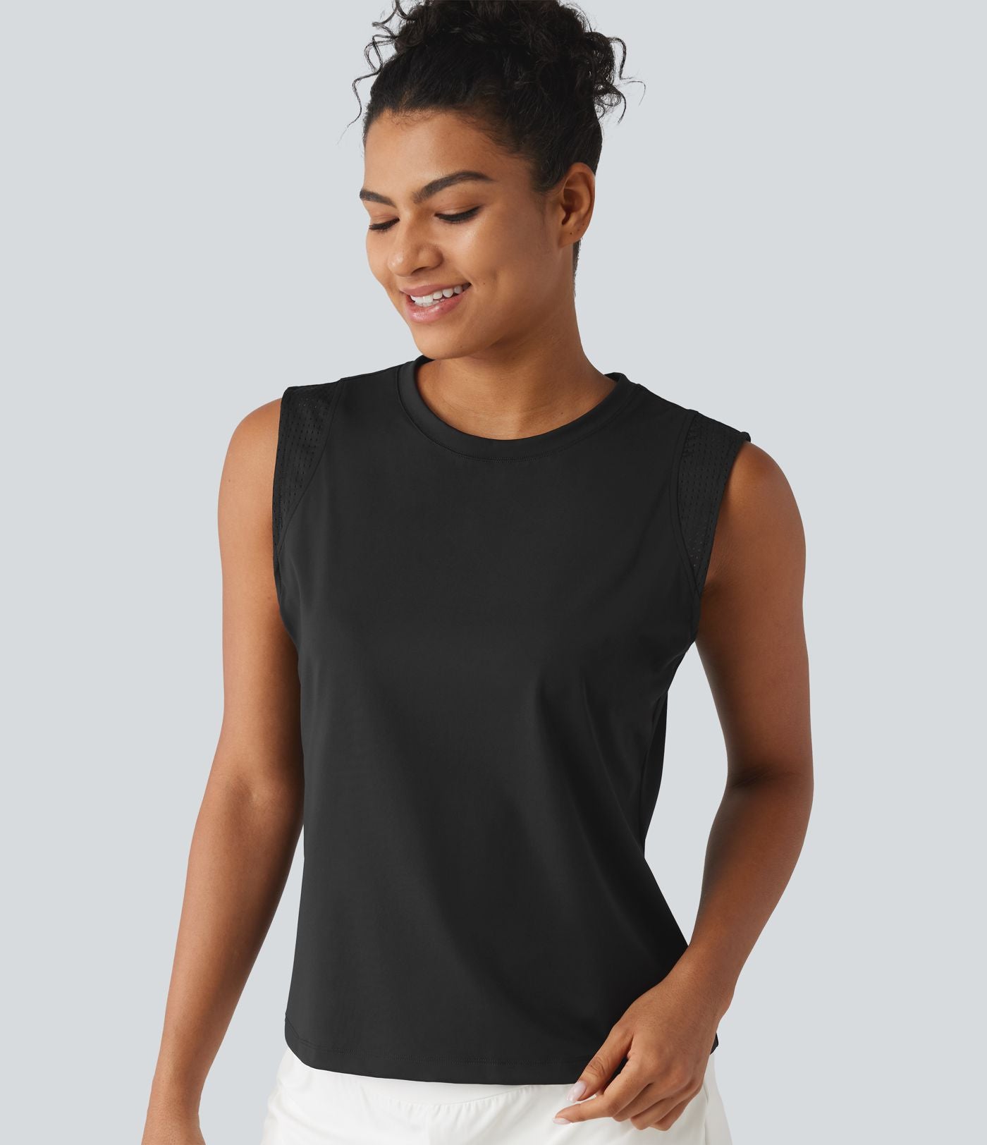Débardeur de course à col rond en SoftlyZero™ Airy et mesh contrastant respirant à effet frais InstantCool, protection solaire UPF50+