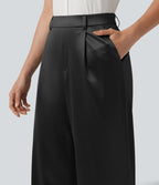 Pantalon satin taille haute esprit bureau avec poches