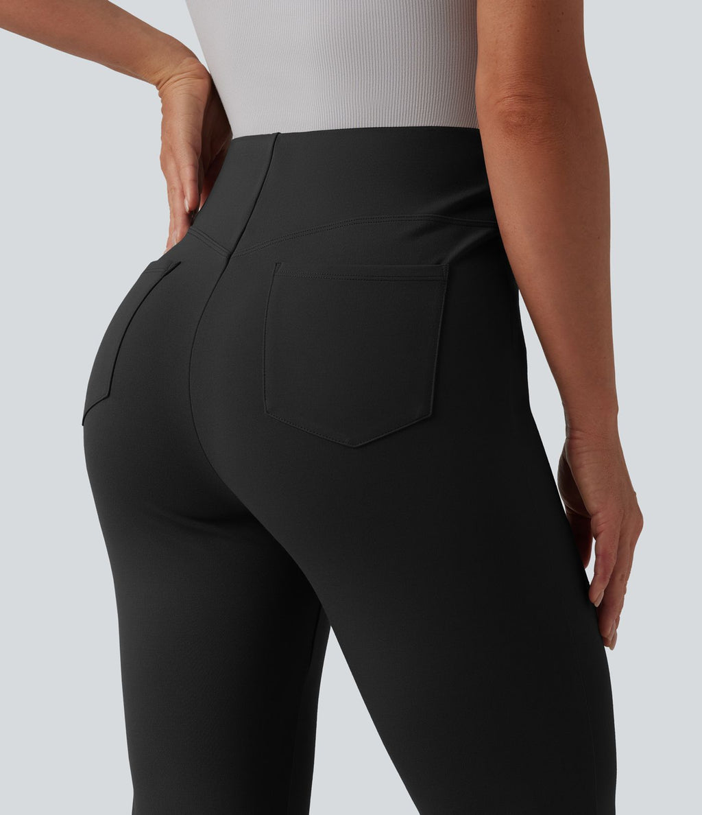 Pantalon évasé décontracté taille haute gainant en V avec poches