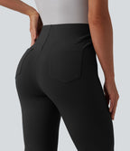 Pantalon évasé décontracté taille haute gainant en V avec poches