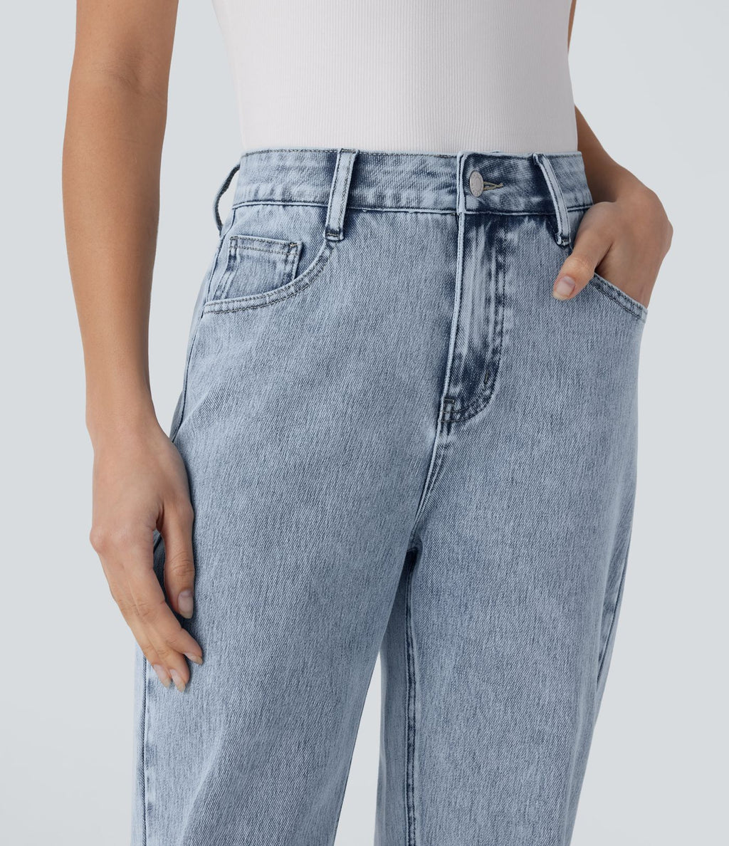 Halara Flex™ Jean droit extensible à taille haute avec bouton, fermeture éclair et poches multiples