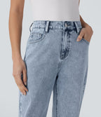 Halara Flex™ Jean droit extensible à taille haute avec bouton, fermeture éclair et poches multiples