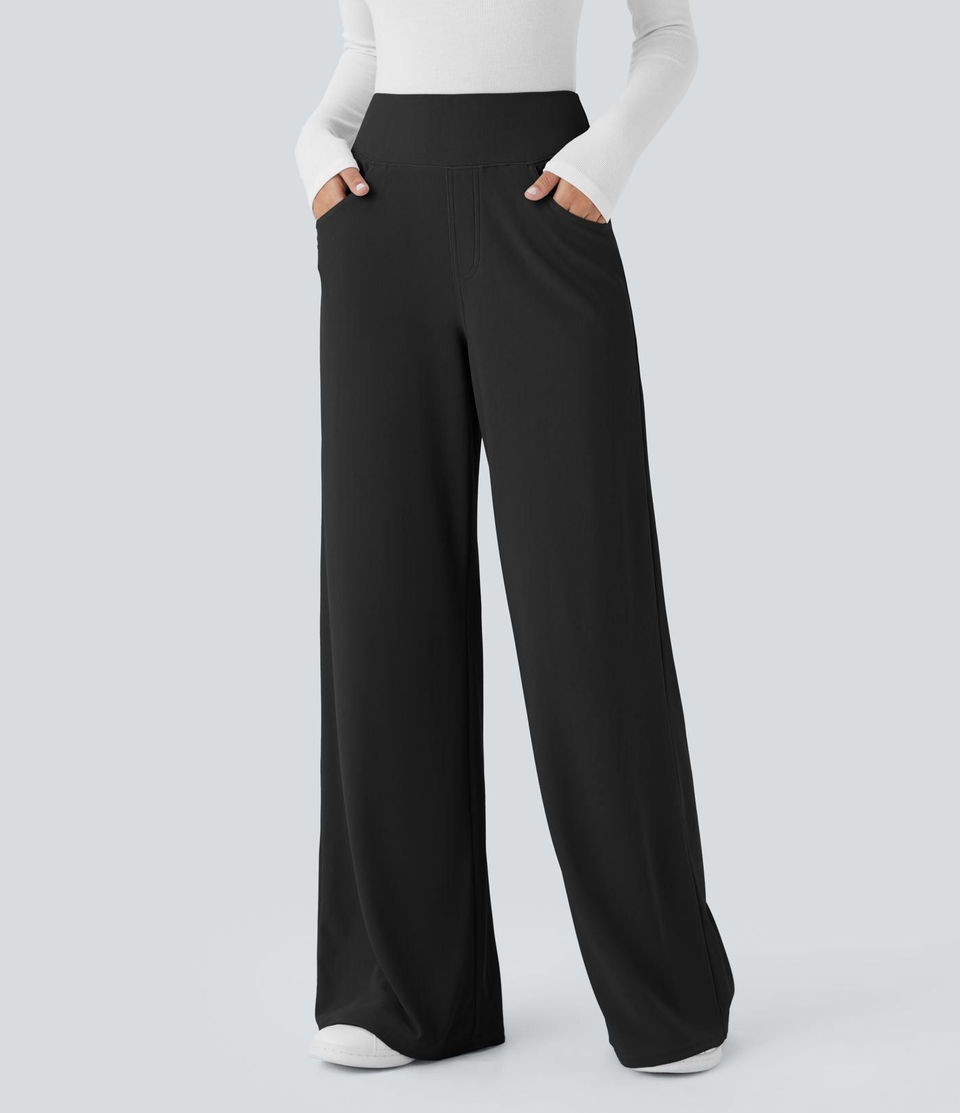 Pantalon tailleur large gainant taille haute en micro-gaufré avec poches Halara Flex™