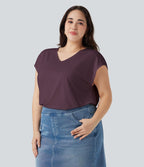 T-shirt décontracté grande taille col V manches courtes