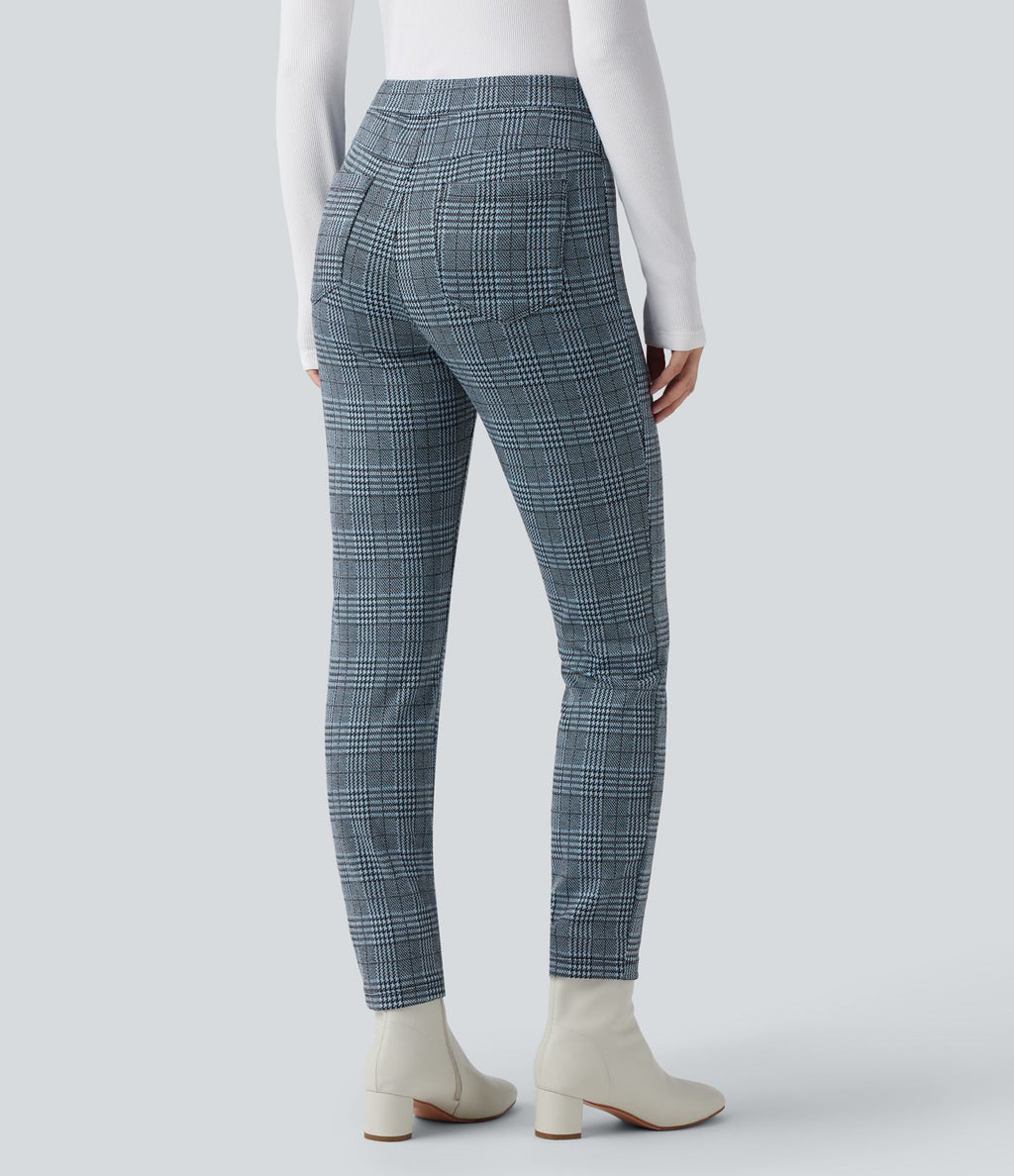 Halara Flex™ Pantalon skinny tailleur taille haute à motif pied-de-poule avec poches arrière