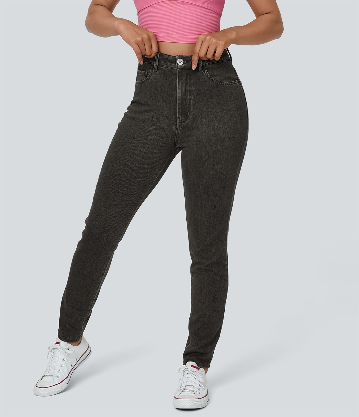Halara Flex™ Jean Slim Taille Haute avec Bouton Fermeture Éclair Tricot Extensible Multipoches