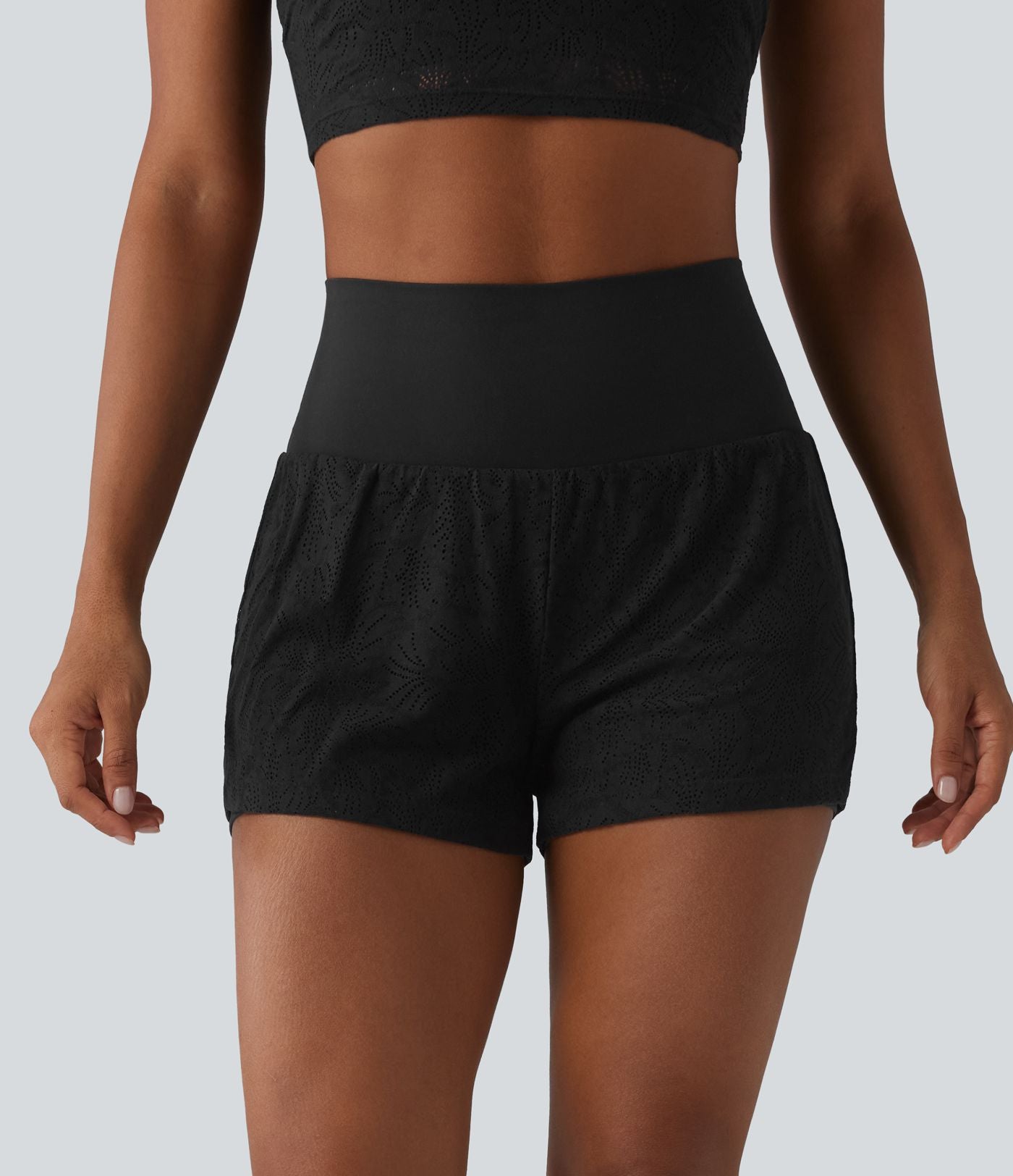 SoftlyZero™ Short de sport 2 en 1 taille haute en dentelle 7,5 cm avec poches