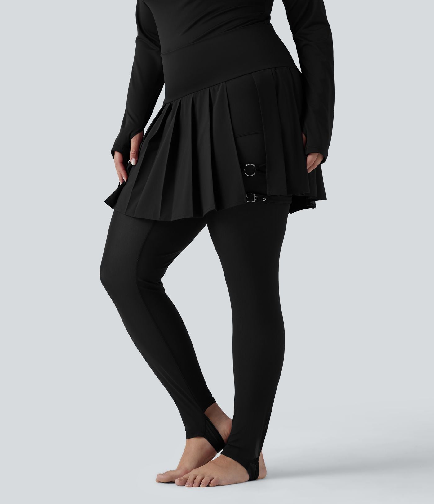 Legging-jupe grande taille à étriers de danse avec mesh contrastant plissé taille haute séchage rapide Breezeful™ et poches