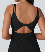 Robe de sport danse 2-pièces SoftlyZero™ Plush double bretelles caraco avec poches D-F