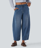 Jean 7/8 jogging molleton français Halara Flex™ taille mi-haute coupe barrel avec cordon et poches
