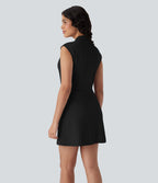 Robe de travail courte sans manches col V plissée Halara Flex™ micro gaufré avec poches