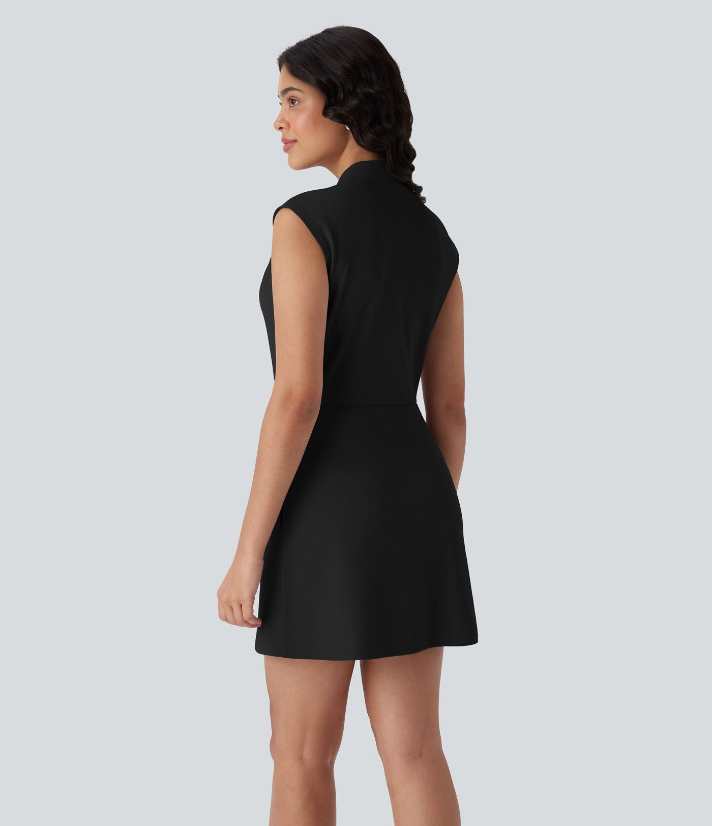 Robe de travail courte sans manches col V plissée Halara Flex™ micro gaufré avec poches