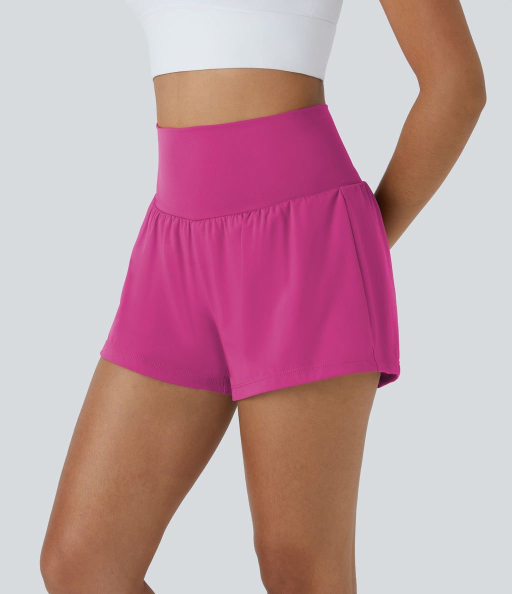 Short 7,5cm Yoga 2 en 1 Super Taille Haute Poches Arrière Poches Cachées Latérales