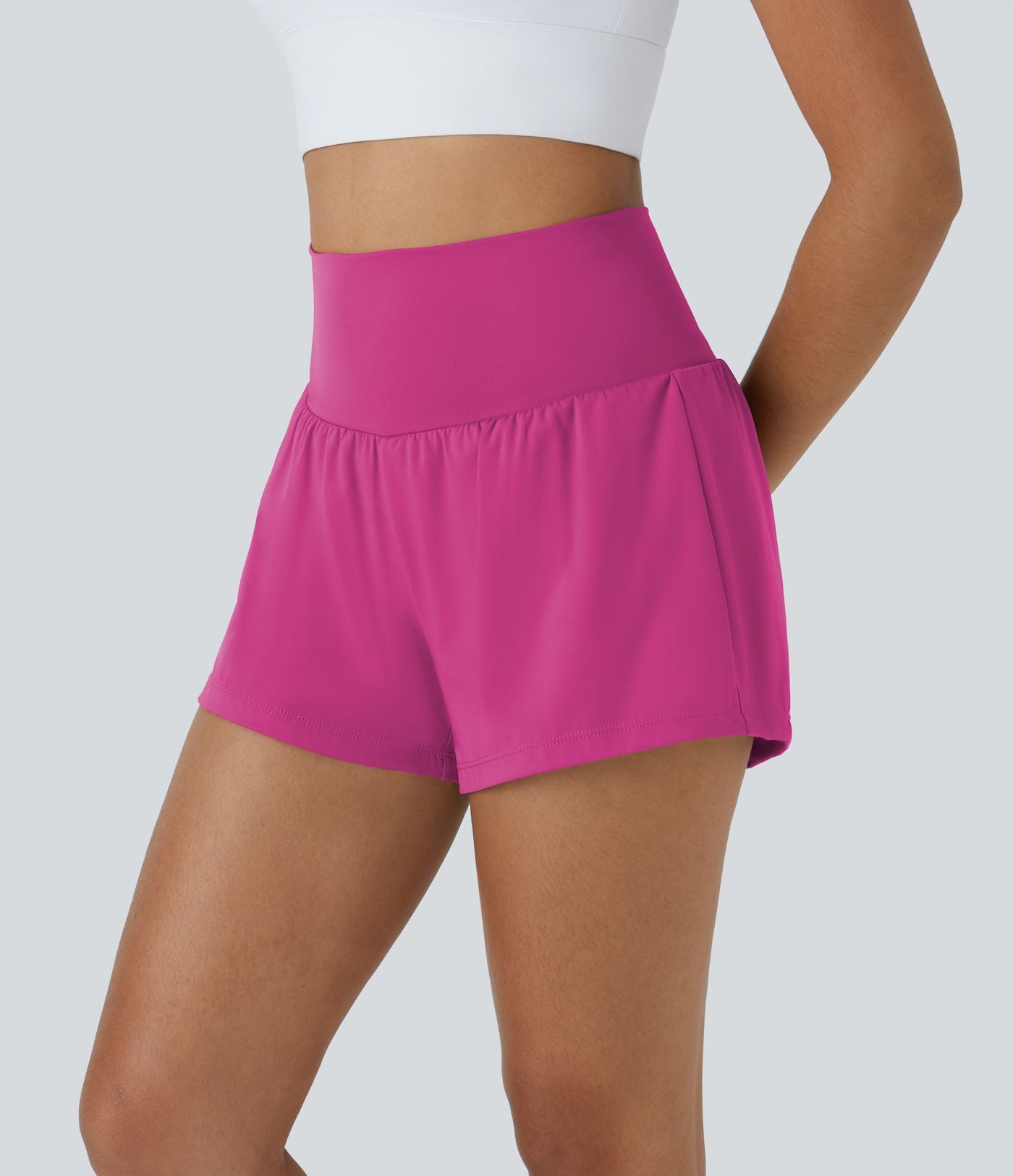 Short 7,5cm Yoga 2 en 1 Super Taille Haute Poches Arrière Poches Cachées Latérales