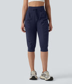 Jogging de danse fuselé 7/8 froncé séchage rapide effet frais InstantCool taille haute avec cordon de serrage et poches, protection solaire UPF40+