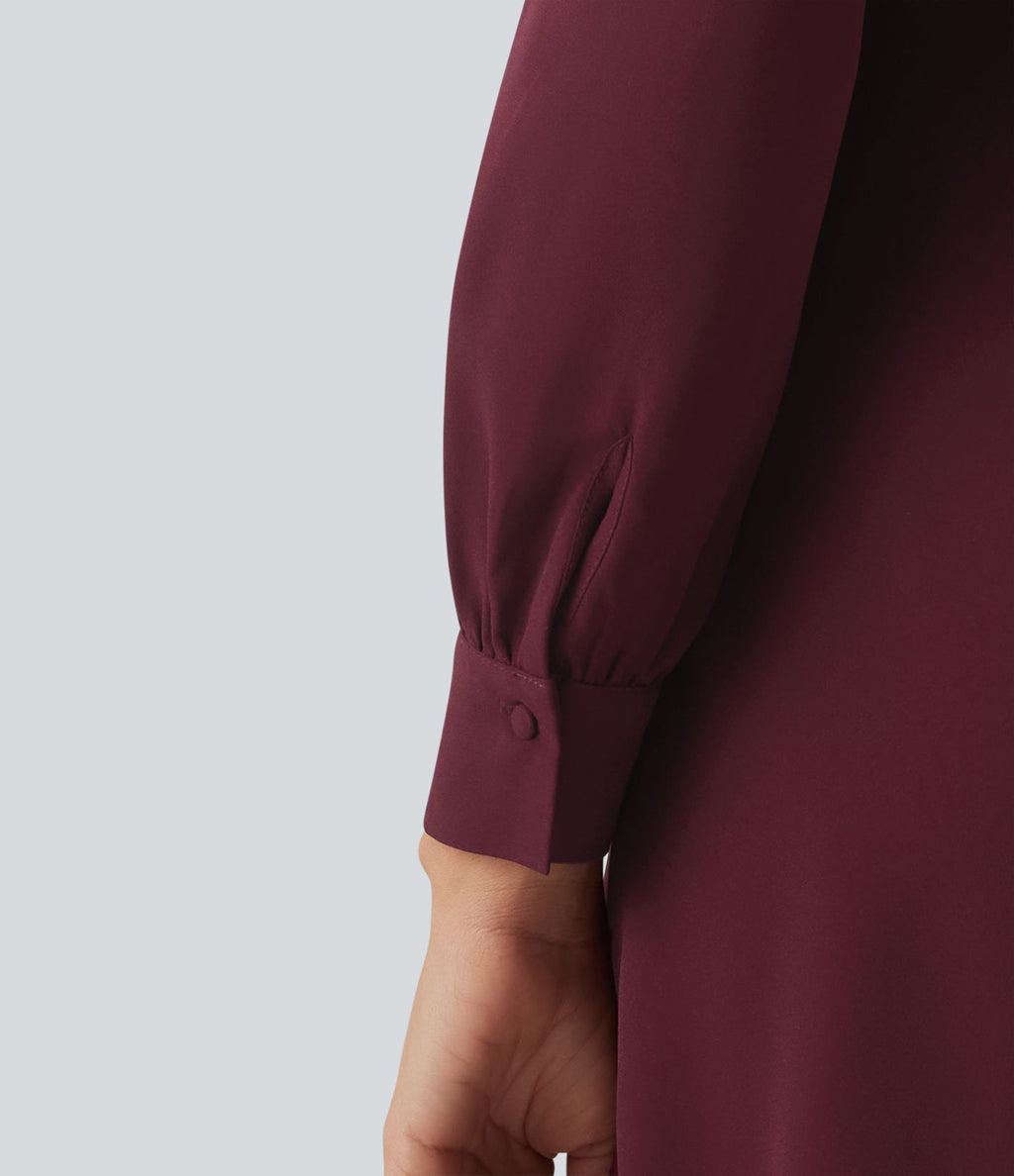 Robe casual midi col V à manches longues bouffantes