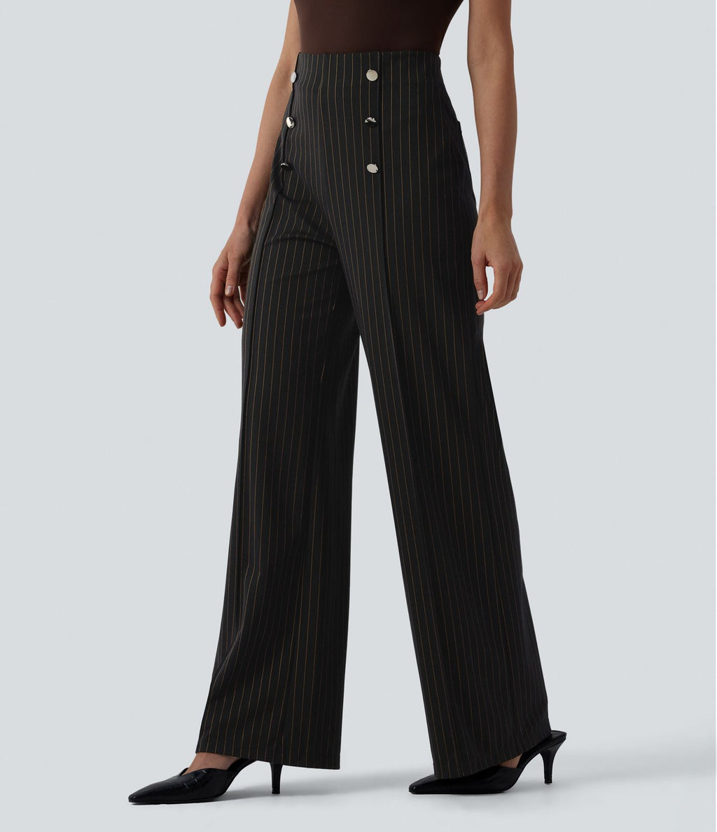 Pantalon tailleur large taille haute rayures avec poches
