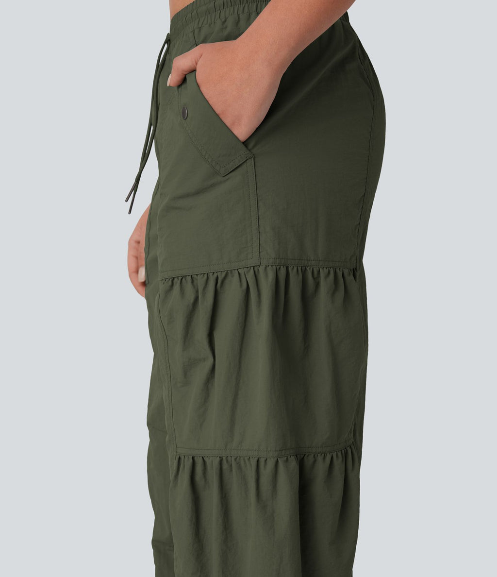 Jogging cargo décontracté parachute taille moyenne à cordon avec poches latérales et fronces