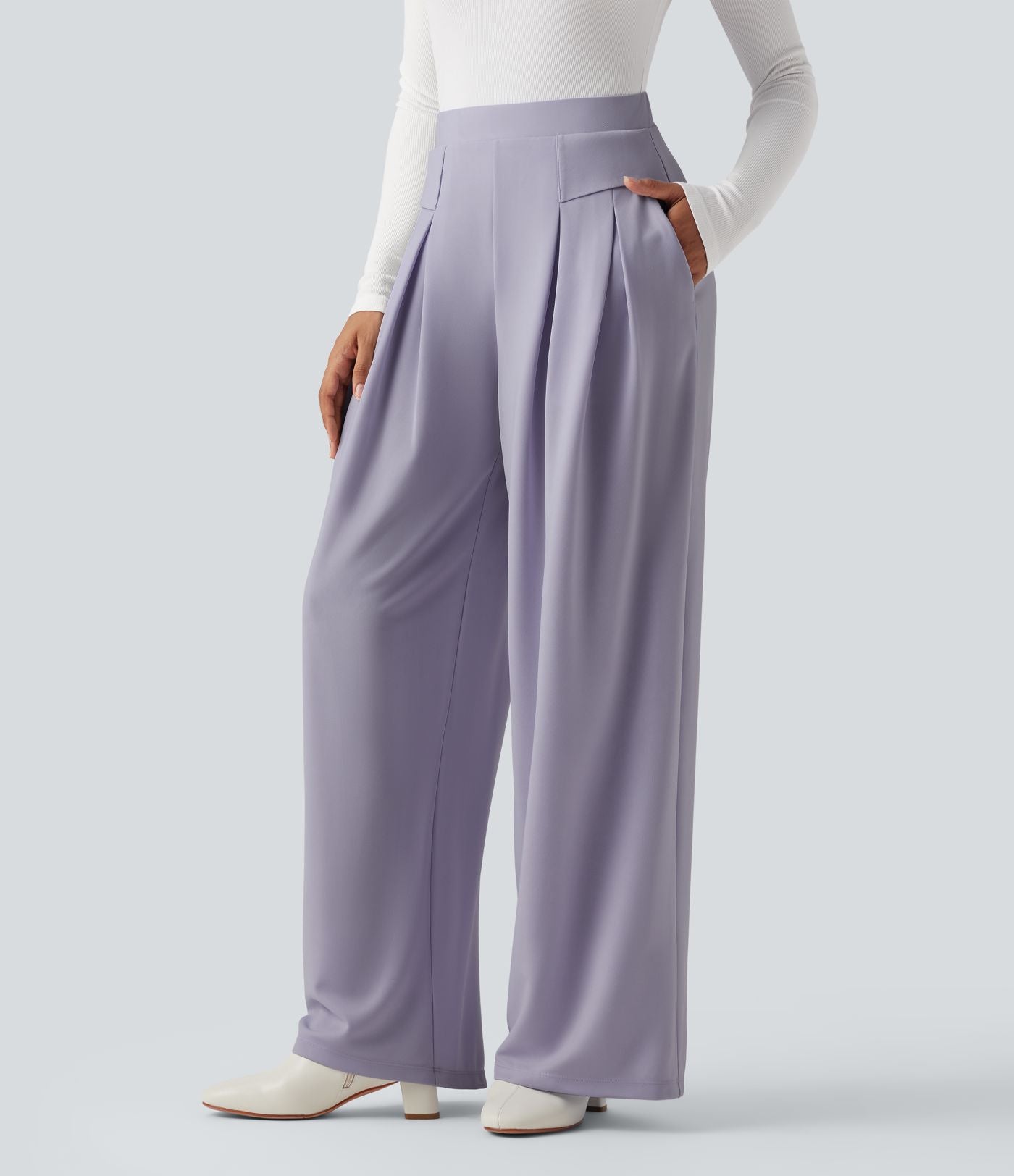 Pantalon tailleur jambes larges taille haute avec poches