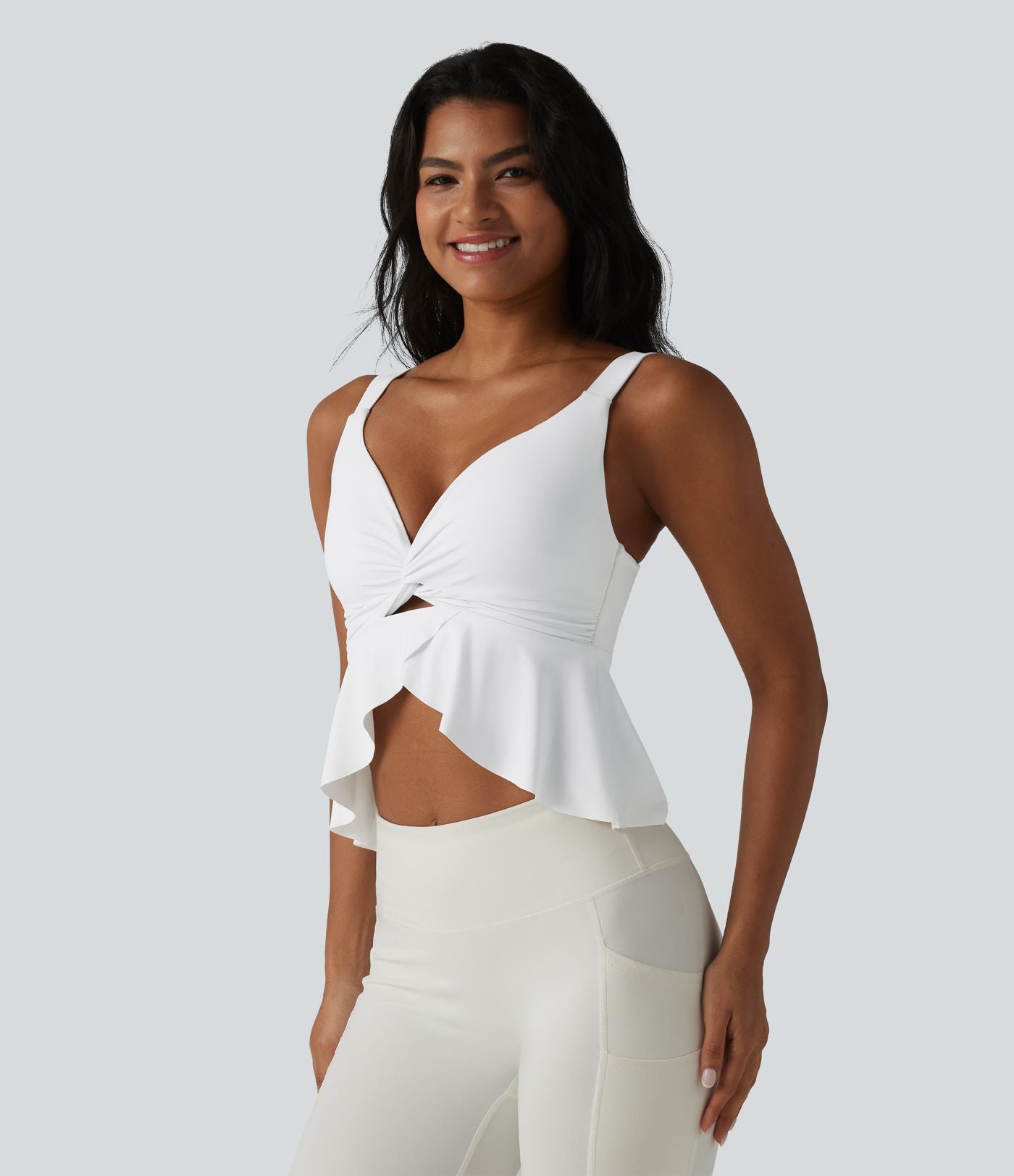 Halara UltraSculpt™ Débardeur de yoga col V push-up coussinets non amovibles ourlet à volants