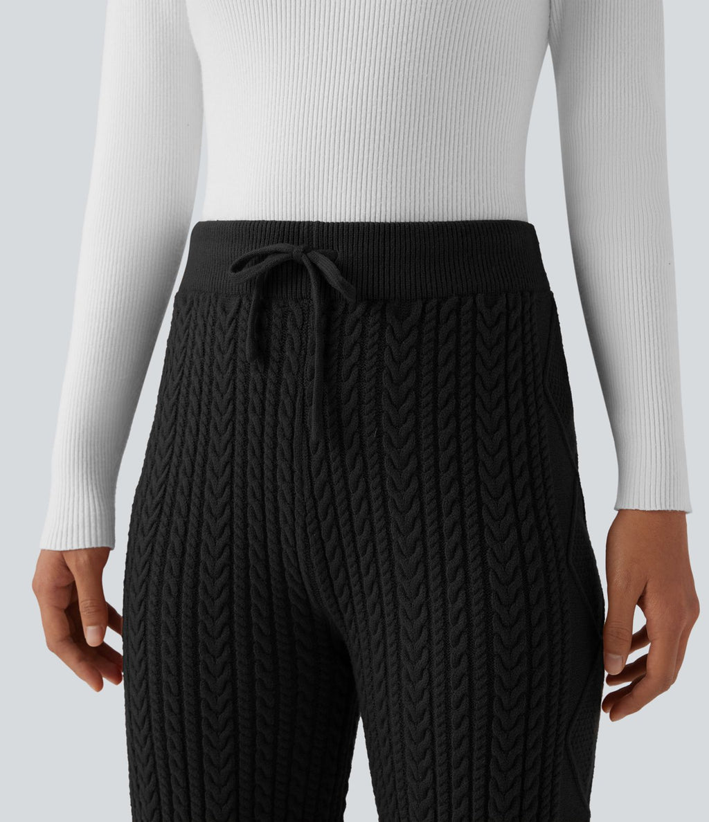 Pantalon décontracté en maille taille mi-haute avec cordon de serrage