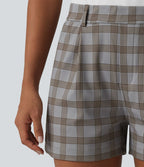 Short tailleur droit à carreaux taille haute avec poches